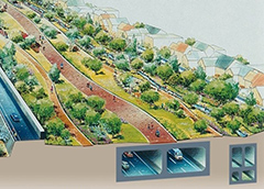 イメージ　阪神高速淀川左岸線(1期)の建設　-河川空間を再生する先進トンネル