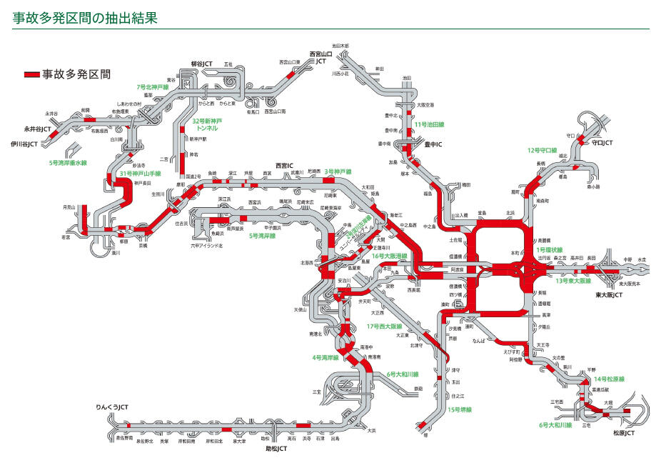 事故多発区間の抽出結果